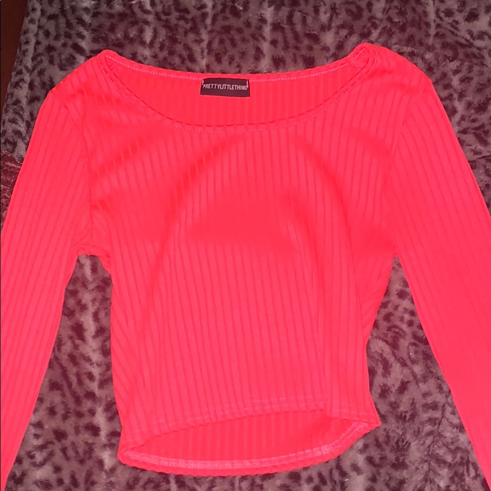 PLT neon pink long sleeved cropped shirt